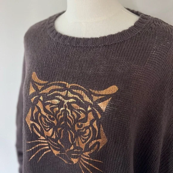 Wooden Ships Copper Tiger Face Oversized Sweater in Brown Mohair Wool Size M/L - Picture 5 of 11